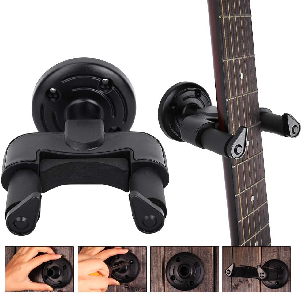 VOT Certified guitar wall mount holding an electric guitar securely on a wall, showcasing durable metal construction and easy installation