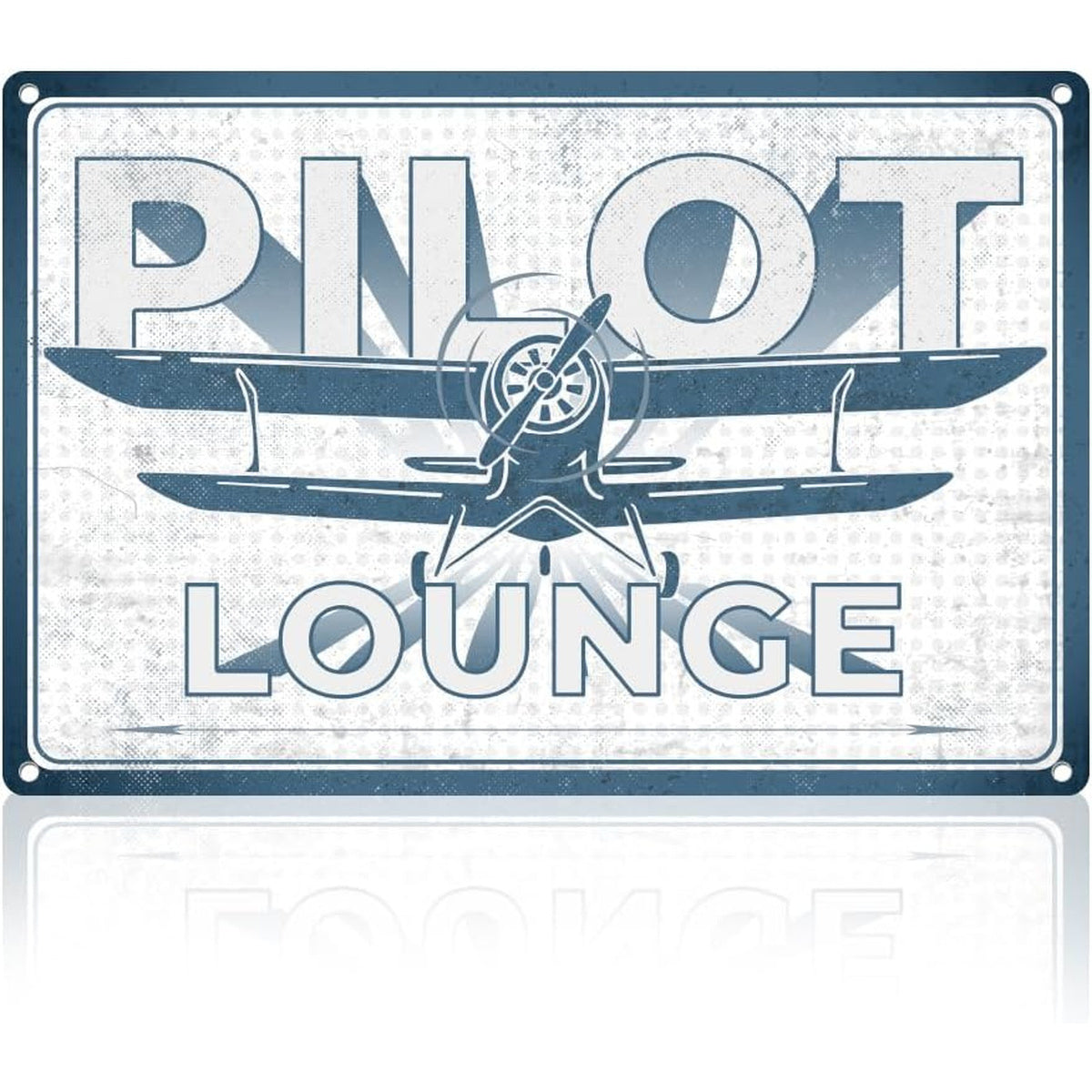 VOT Certified Pilot Lounge tin sign with vintage aviation design, metal wall decor featuring a white background and bold lettering.