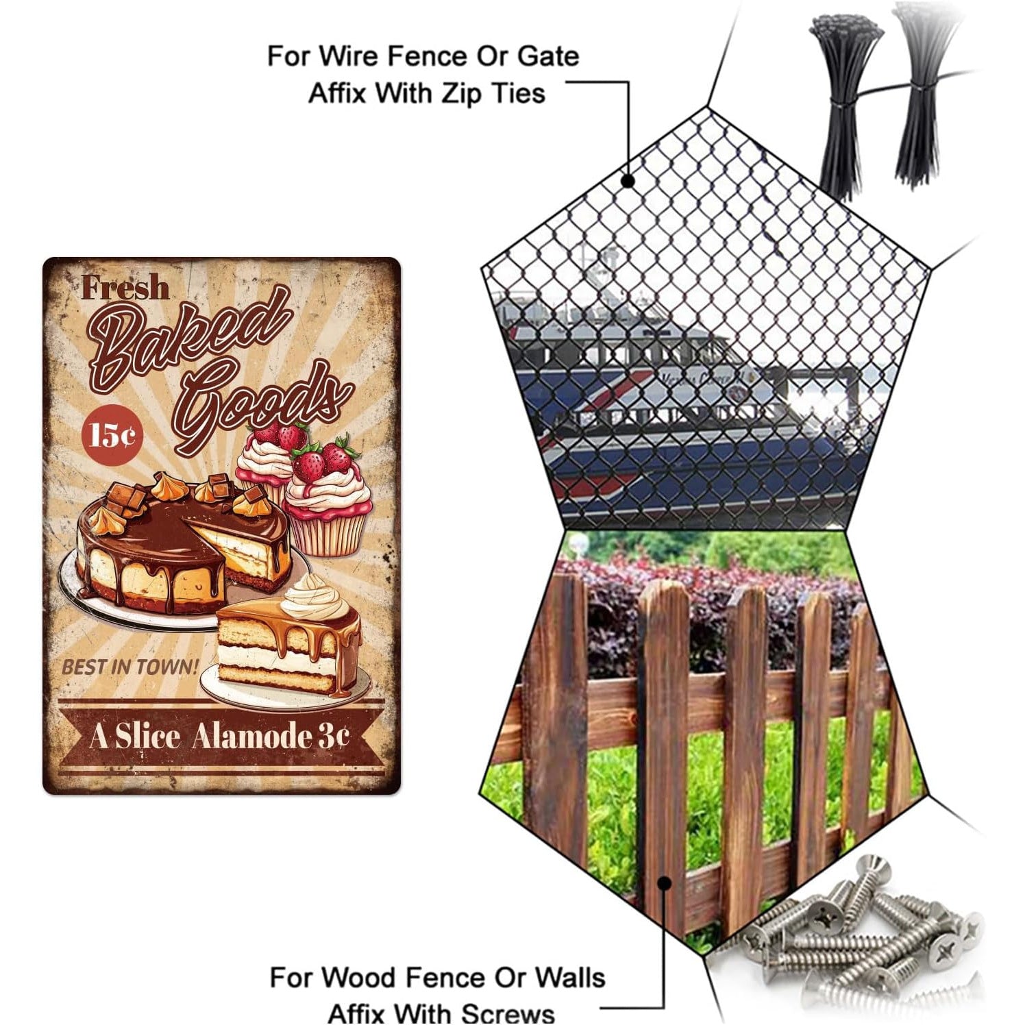 VOT Certified tin baking sign featuring a fresh cake design, ideal for bakery or kitchen decor.