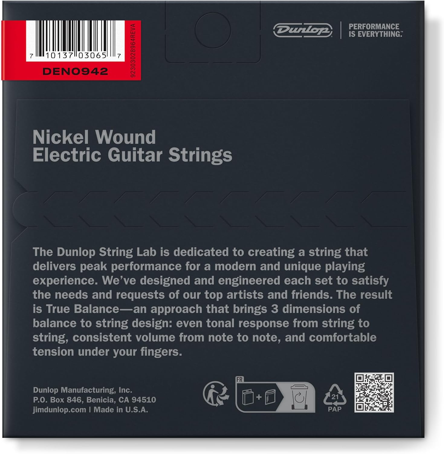 Dunlop nickel wound electric guitar strings 09-42 shown on a guitar, with packaging and string details visible in the image.