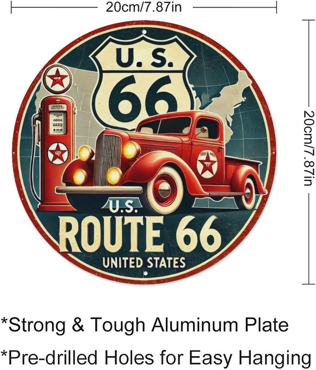 VOT Certified Route 66 Retro Pickup Truck tin sign with vintage-style design and bold colors on a metal surface.