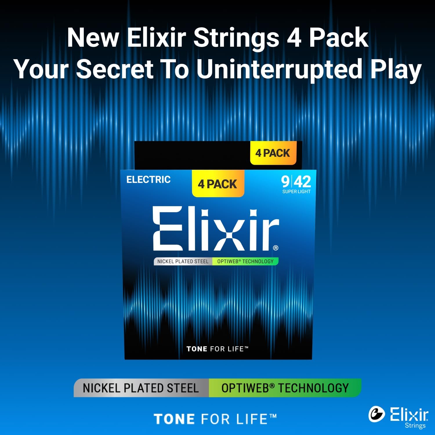 Electric Guitar Strings 4, Pack, Super Light 9-42