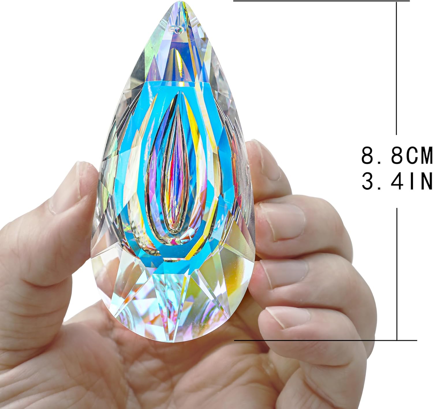 VOT Certified crystal prism sun catcher, 3.5 inches, with colorful glass facets hanging in sunlight.