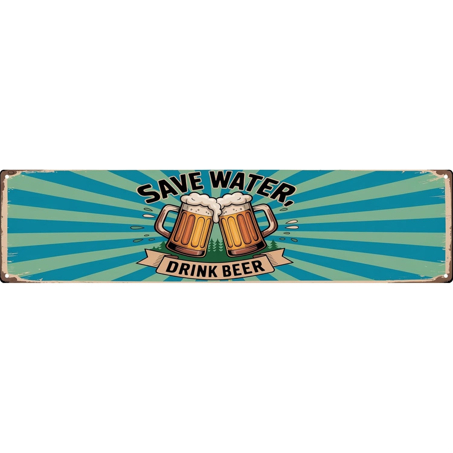 VOT Certified tin sign with "Save Water, Drink Beer" humorous message, featuring vintage style design and white background