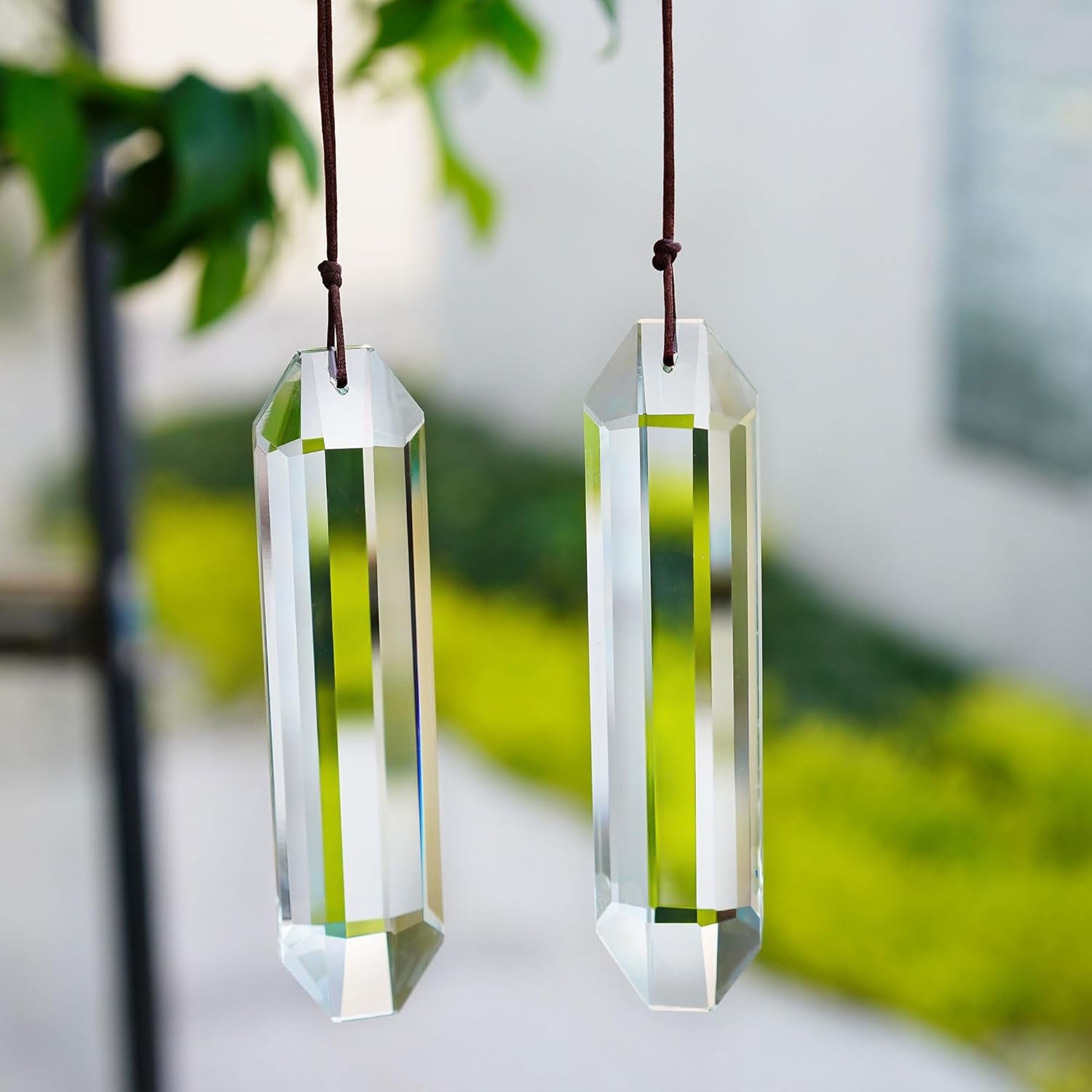 Large clear crystal sun catcher prisms, 5 inches, by VOT Certified, hanging decorative sun catcher with sparkling facets.