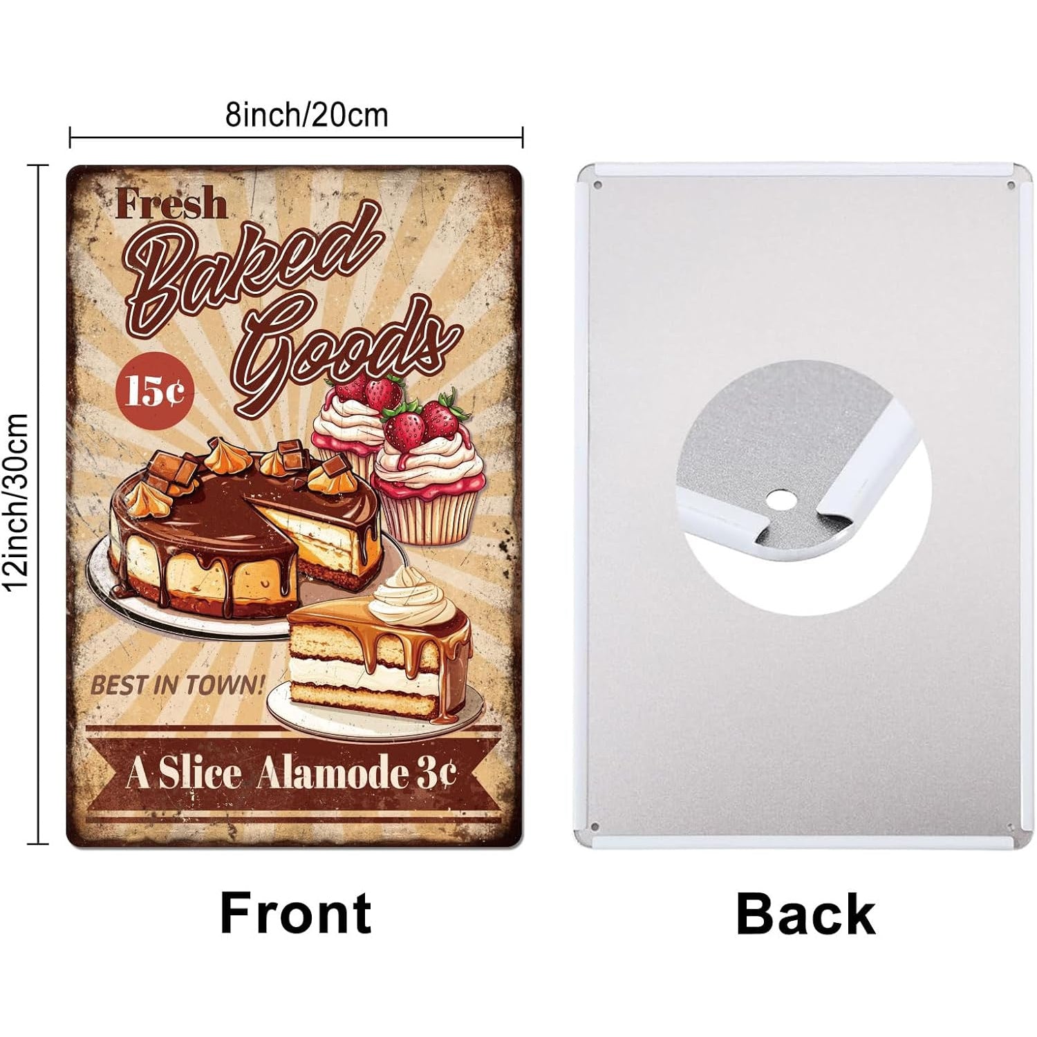 VOT Certified tin cake baking sign featuring a vintage-style design, perfect for bakery or kitchen decor.