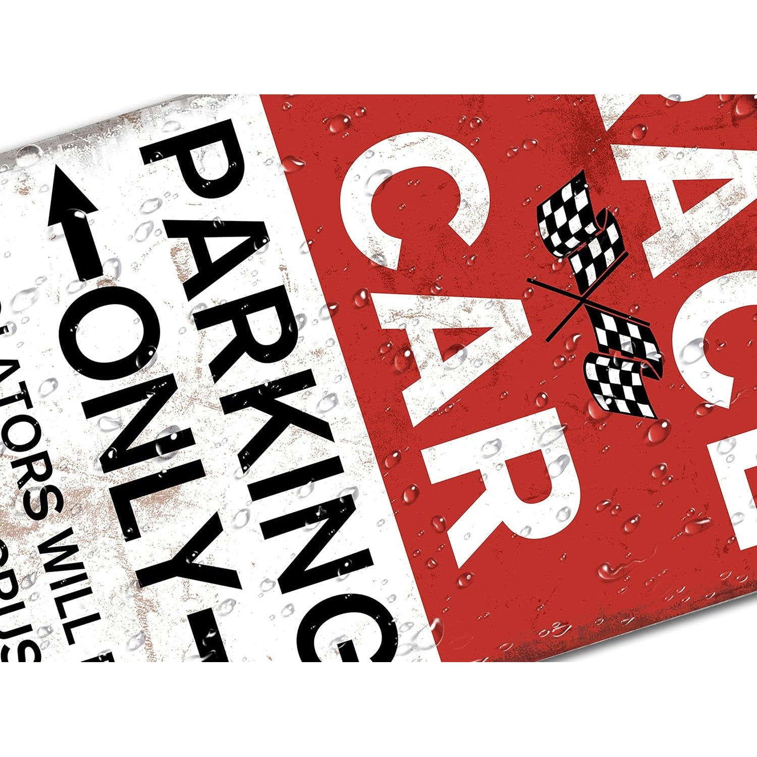VOT Certified Race Car Parking tin sign, vintage-style metal sign with racing car graphic and bold lettering for garage decor