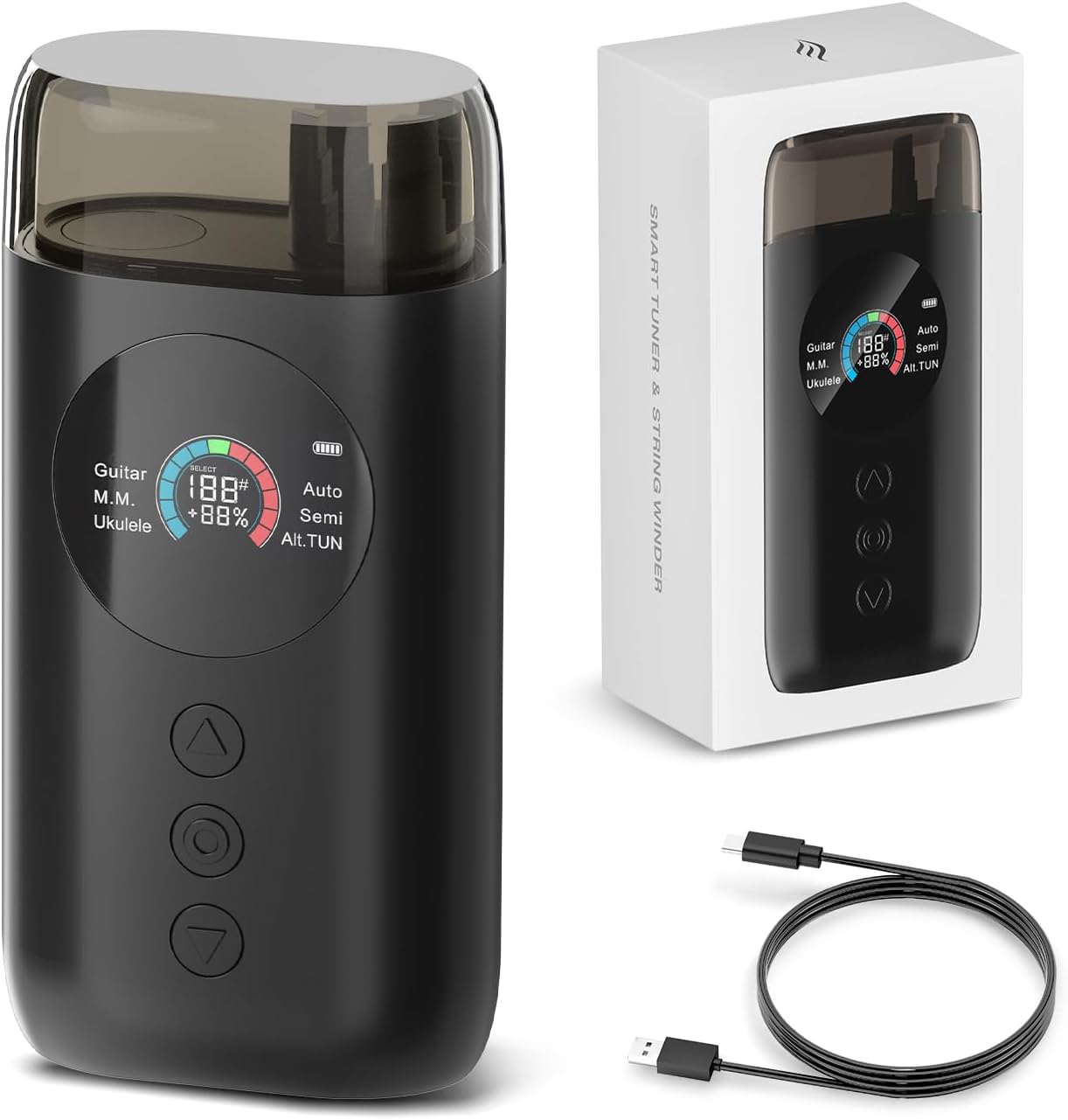 Enya Smart Guitar Tuner with digital display and packaging on a white background. Beirut , Lebanon