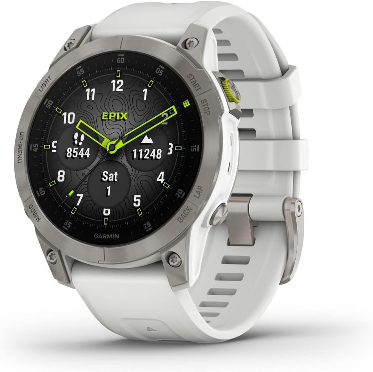 Garmin Epix smartwatch with white band on a white background. Beirut , Lebanon