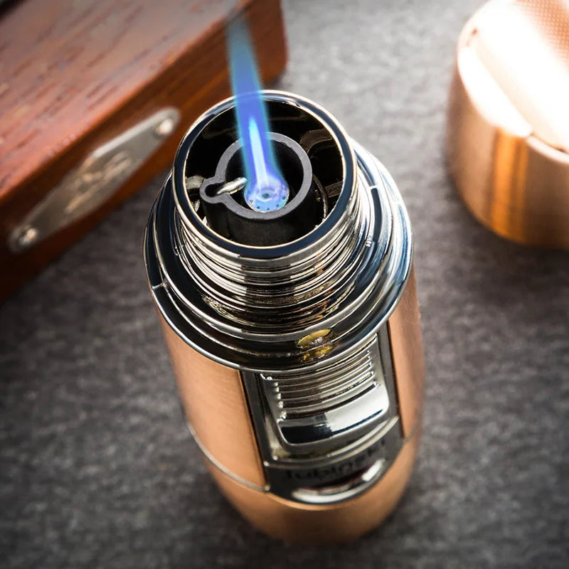 Lubinski Single Torch Jet Flame Cigar Lighter with durable metal body and adjustable flame, ideal for premium cigar lighting.