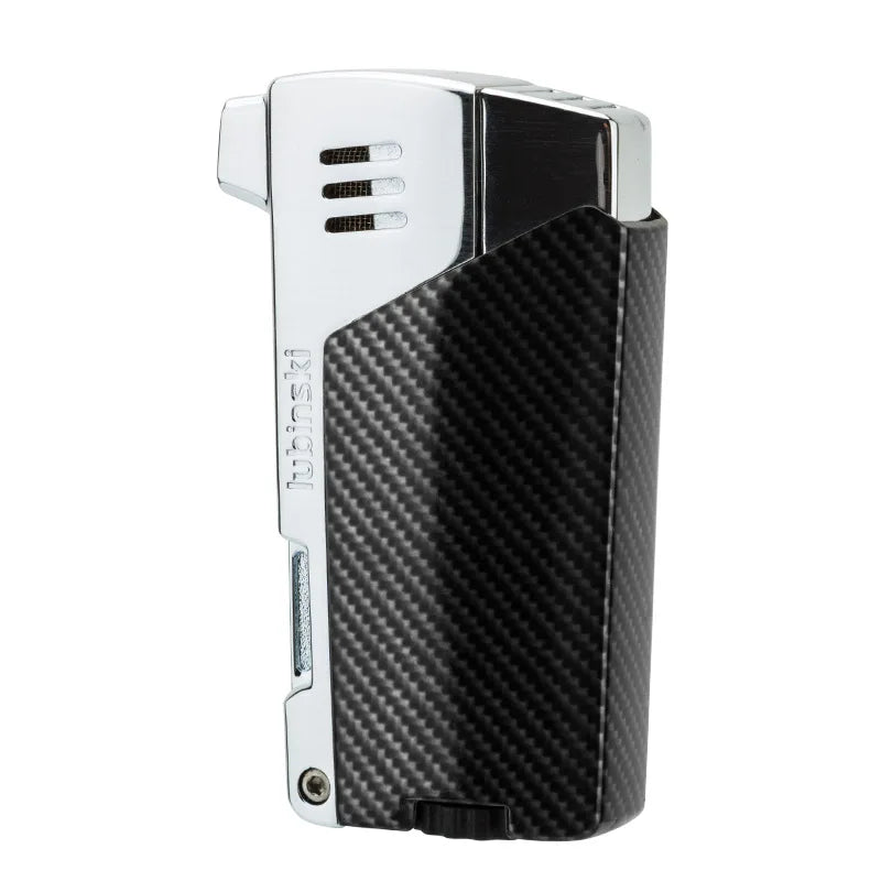 Lubinski windproof butane lighter with a single torch flame, sleek portable design, ideal for outdoor or indoor use.