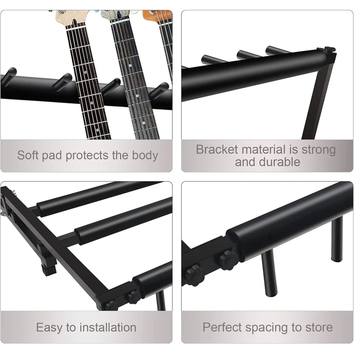 Guitar stand with features highlighted on a white background