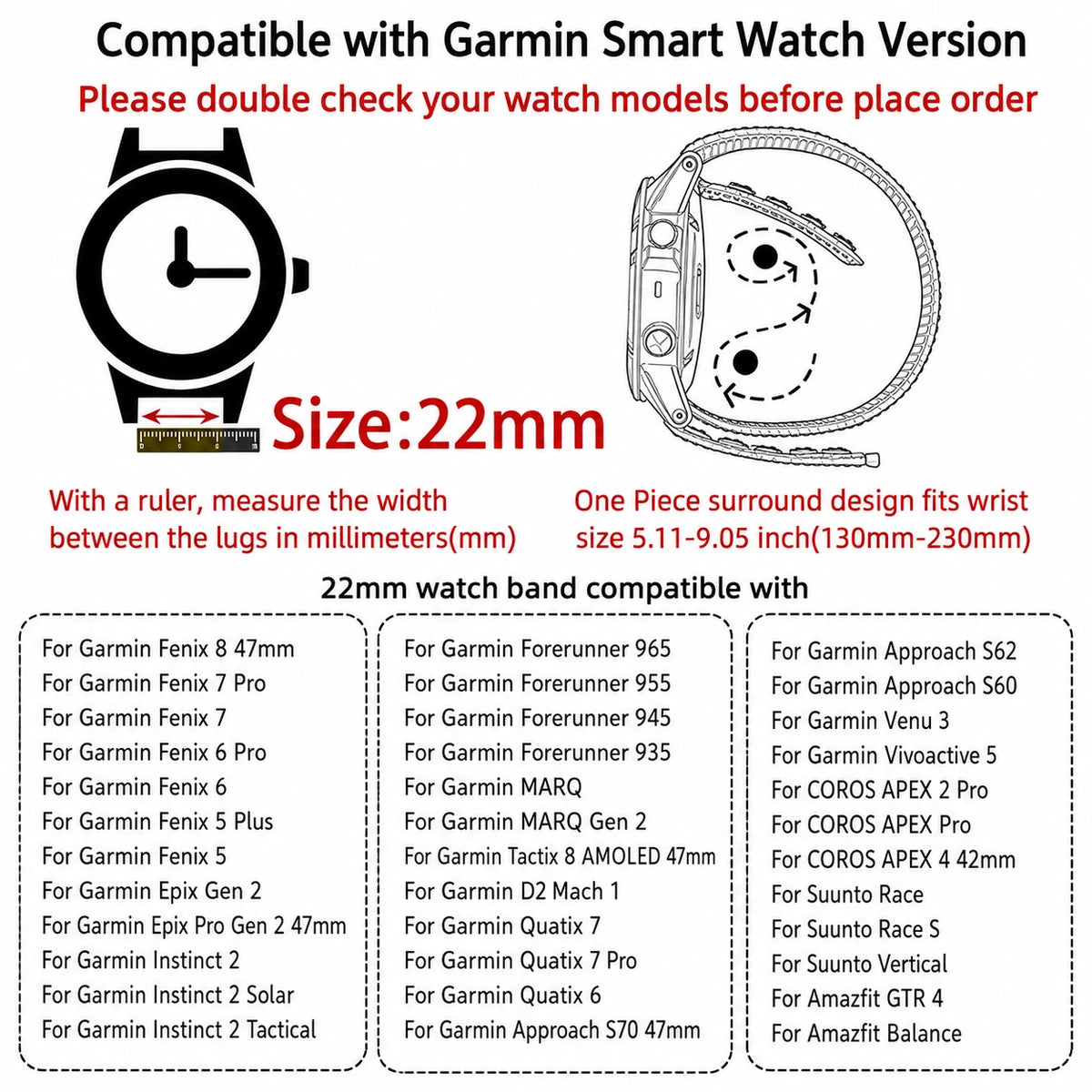 Nylon Ultralight Hook & Loop Strap for Garmin - 22mm