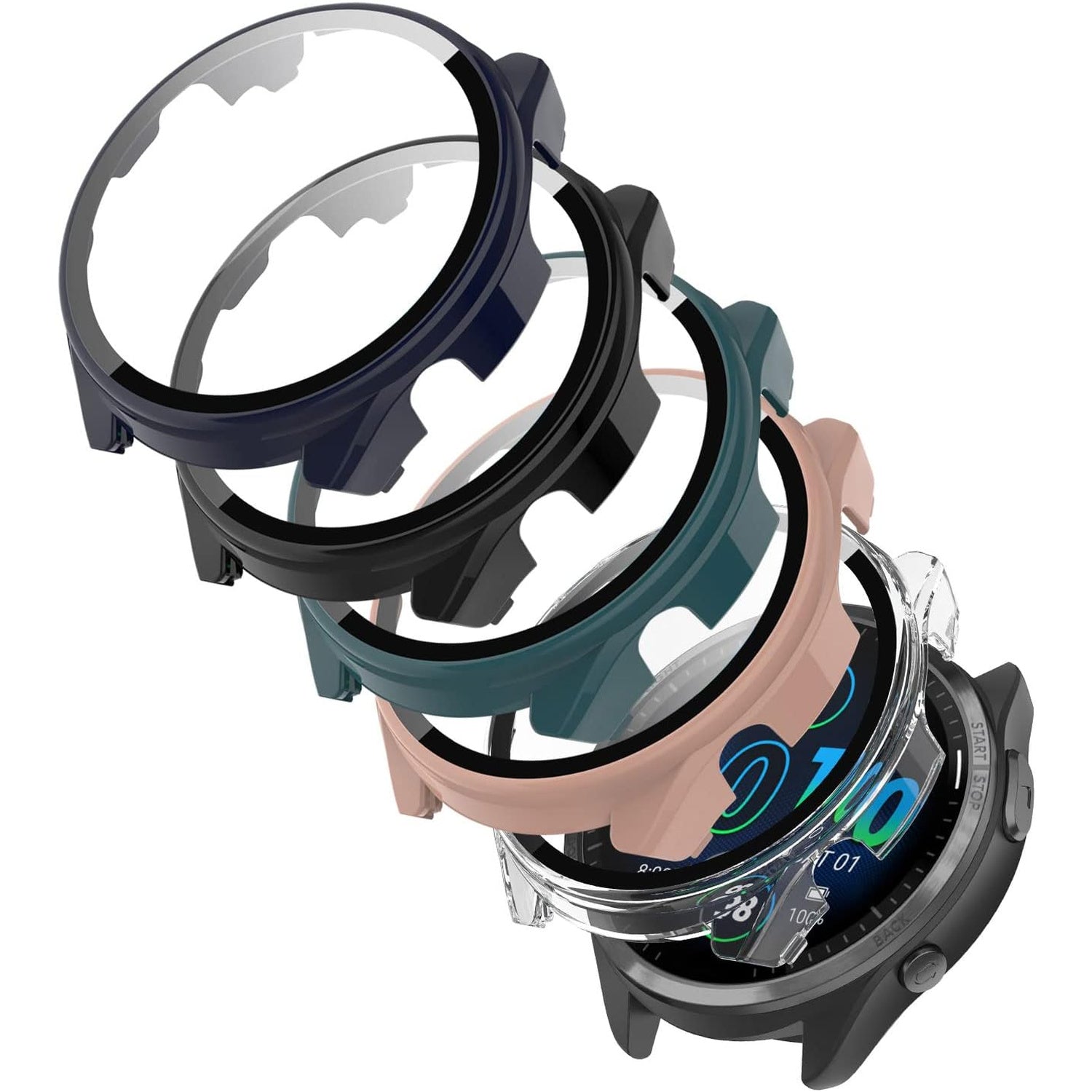 Stack of smartwatch cases in different colors on a white background Beirut , Lebanon