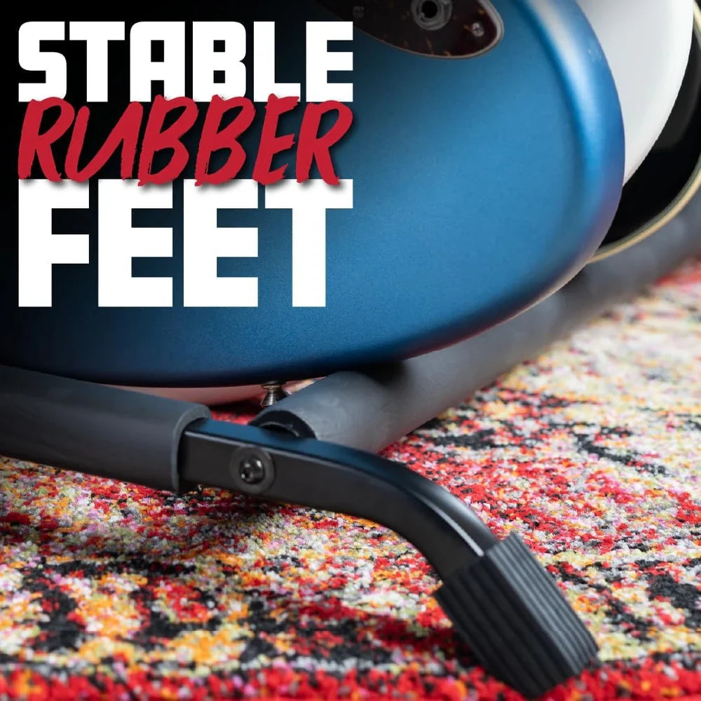 Close-up of a product with 'Stable Rubber Feet' text on a colorful background