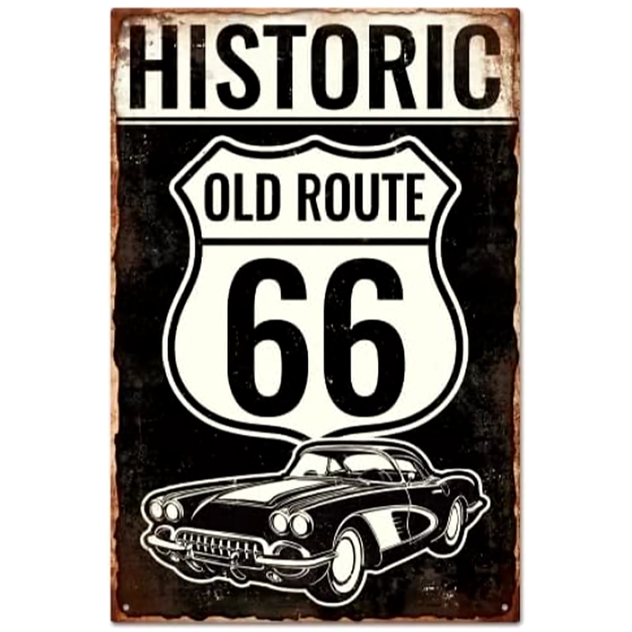Vintage VOT Certified Route 66 tin sign featuring historic highway imagery and retro design for classic Americana decor.