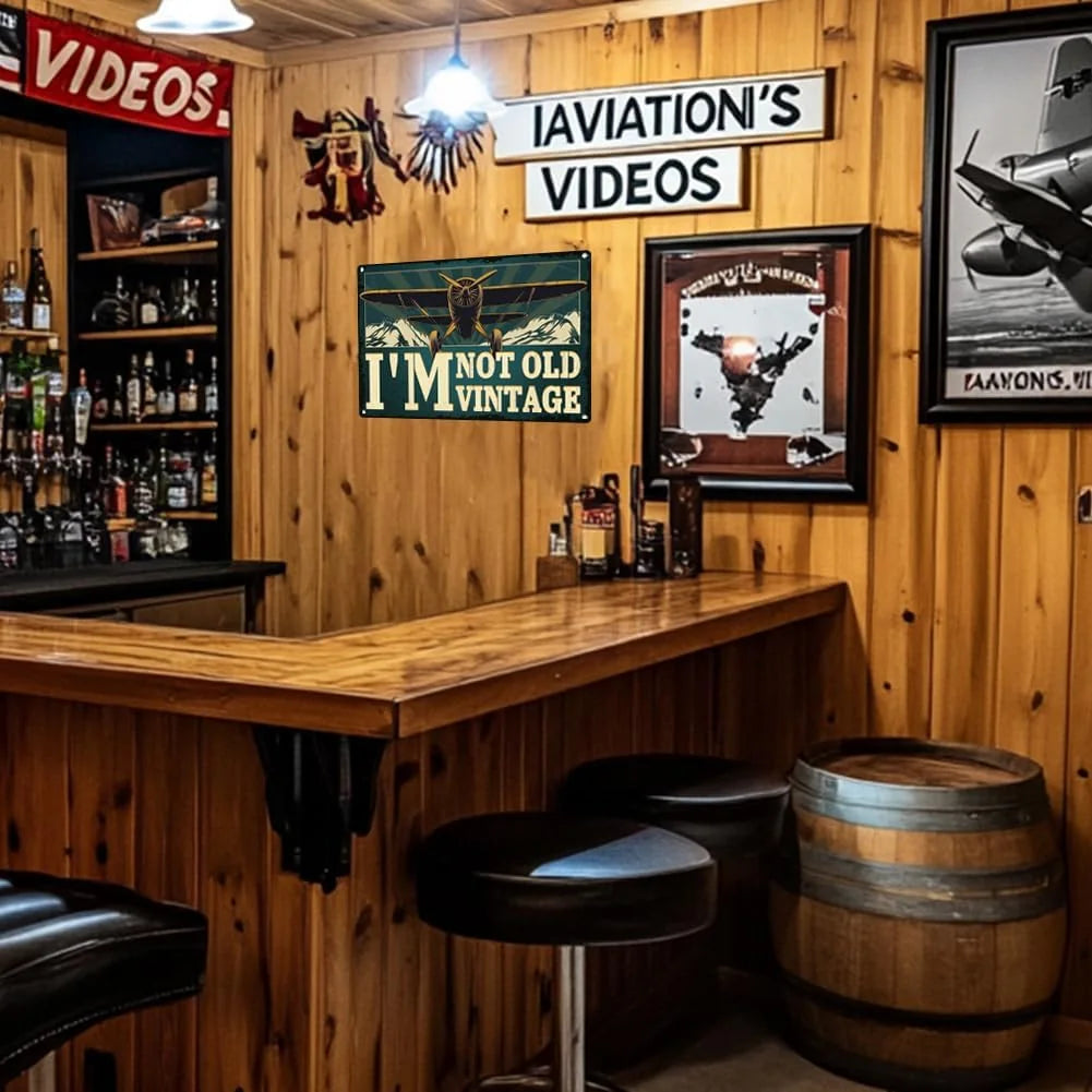 VOT Certified vintage aviation tin sign featuring a classic plane design, perfect for bar or wall decor.
