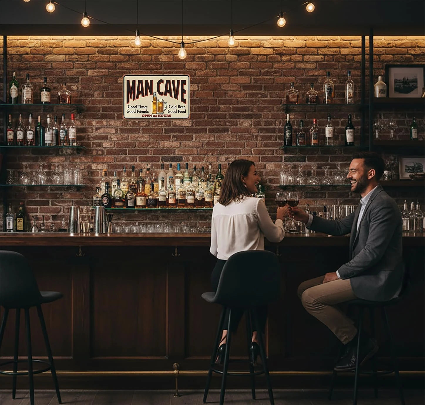 VOT Certified Man Cave tin sign featuring a metal bar wall decor design, perfect for adding a masculine touch to a man cave.