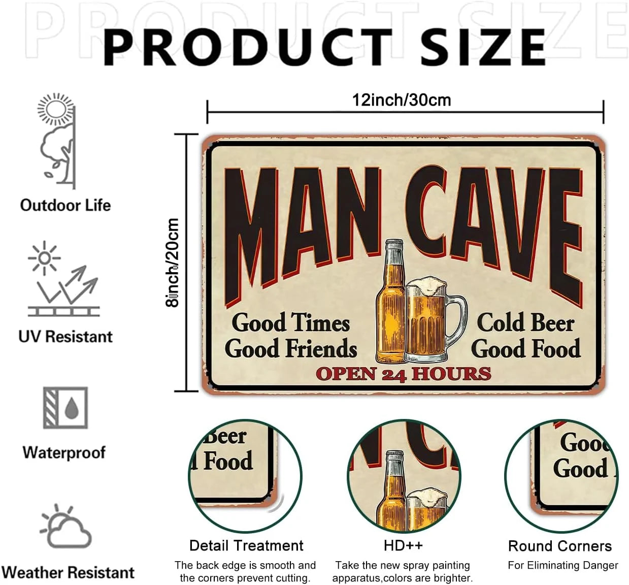 VOT Certified waterproof man cave tin sign with bold design, perfect for decorating game rooms or man caves.