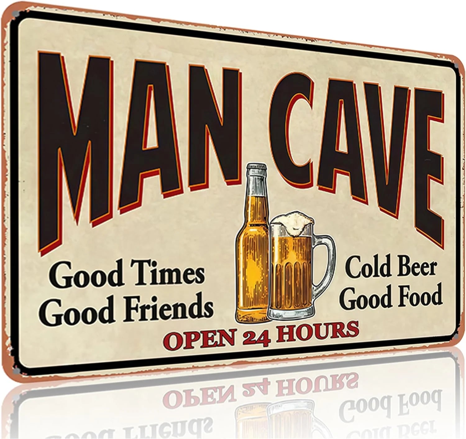 Vintage VOT Certified Man Cave tin sign featuring a metal bar plaque design, perfect for adding a rugged decor touch.