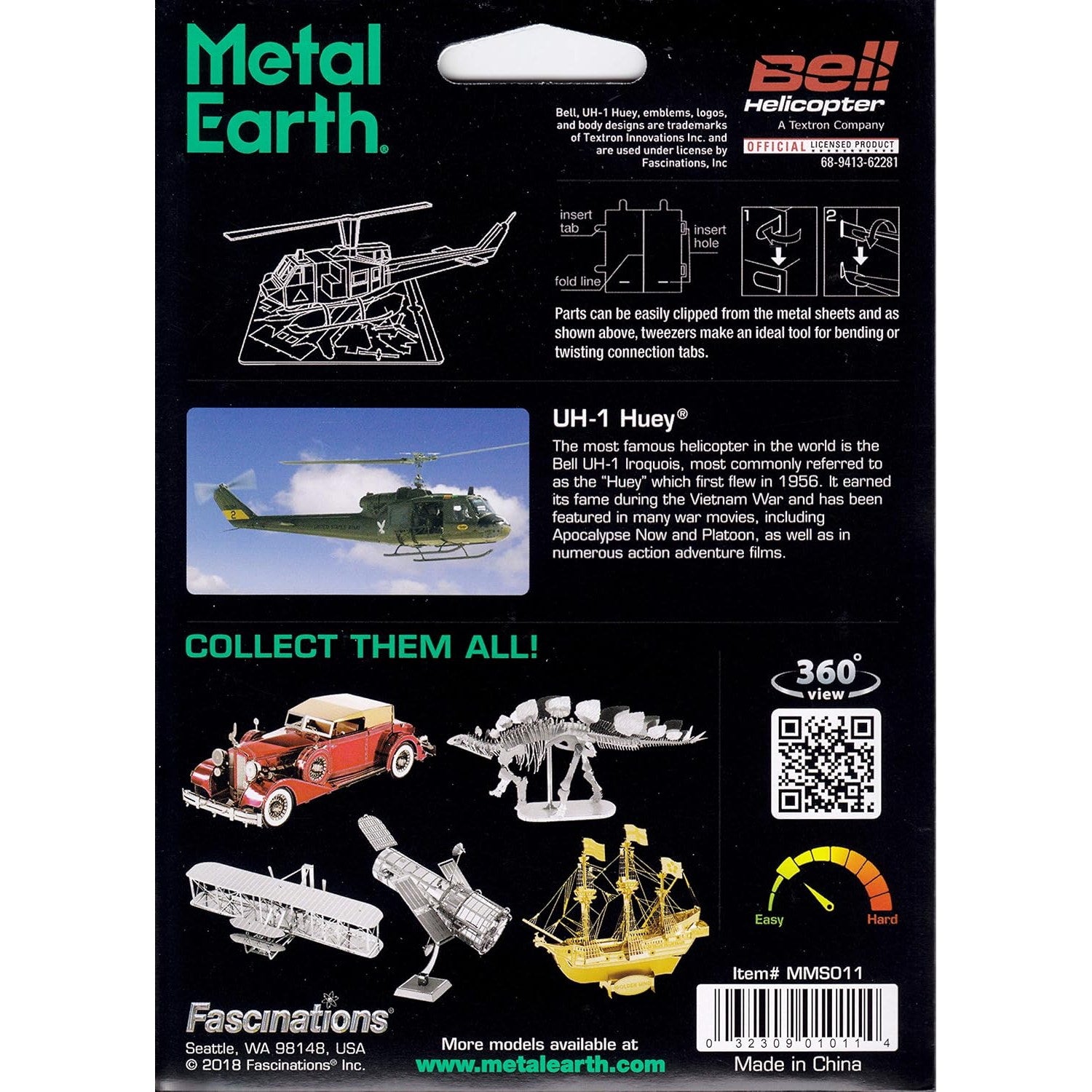 Huey UH-1 Helicopter 3D Metal Model Kit