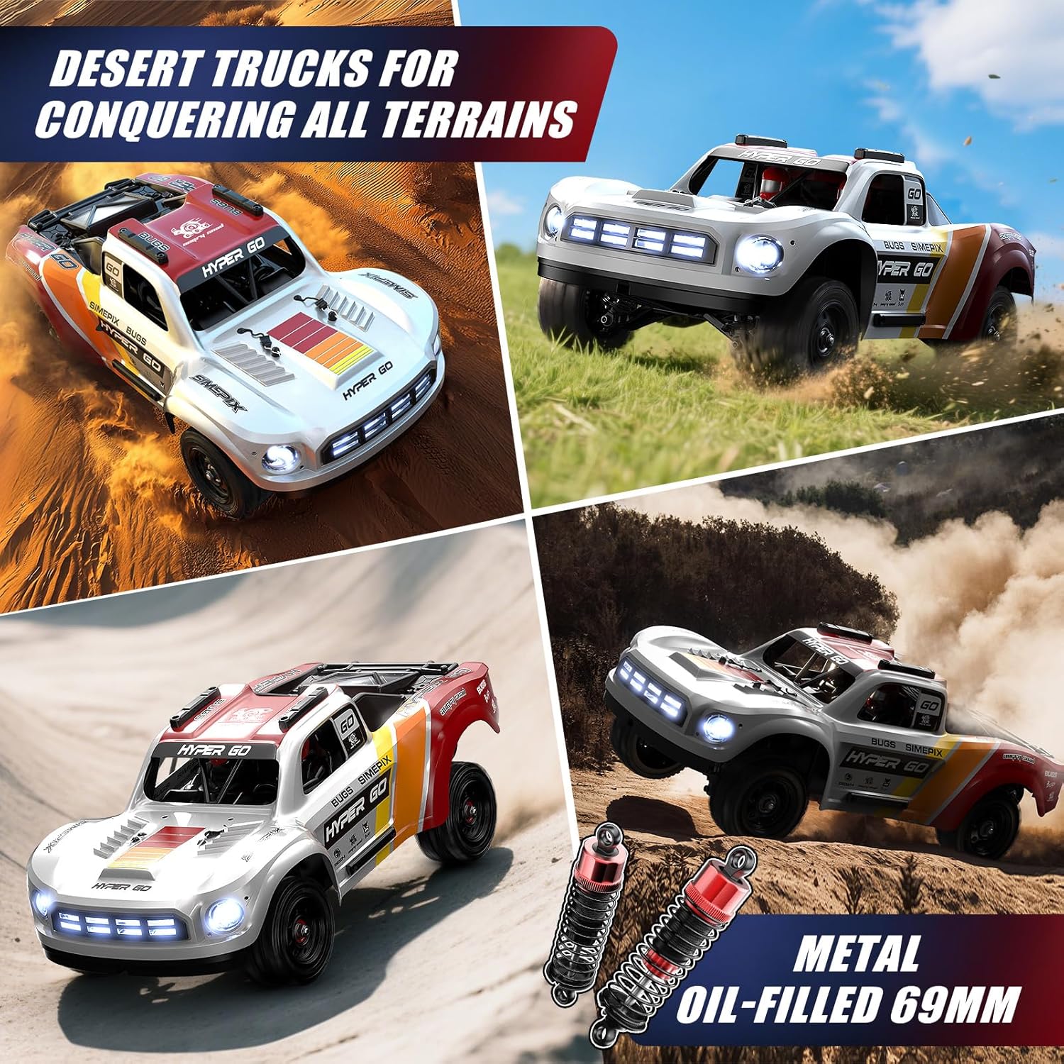 Collage of desert trucks for conquering all terrains with text and product details. Beirut , Lebanon
