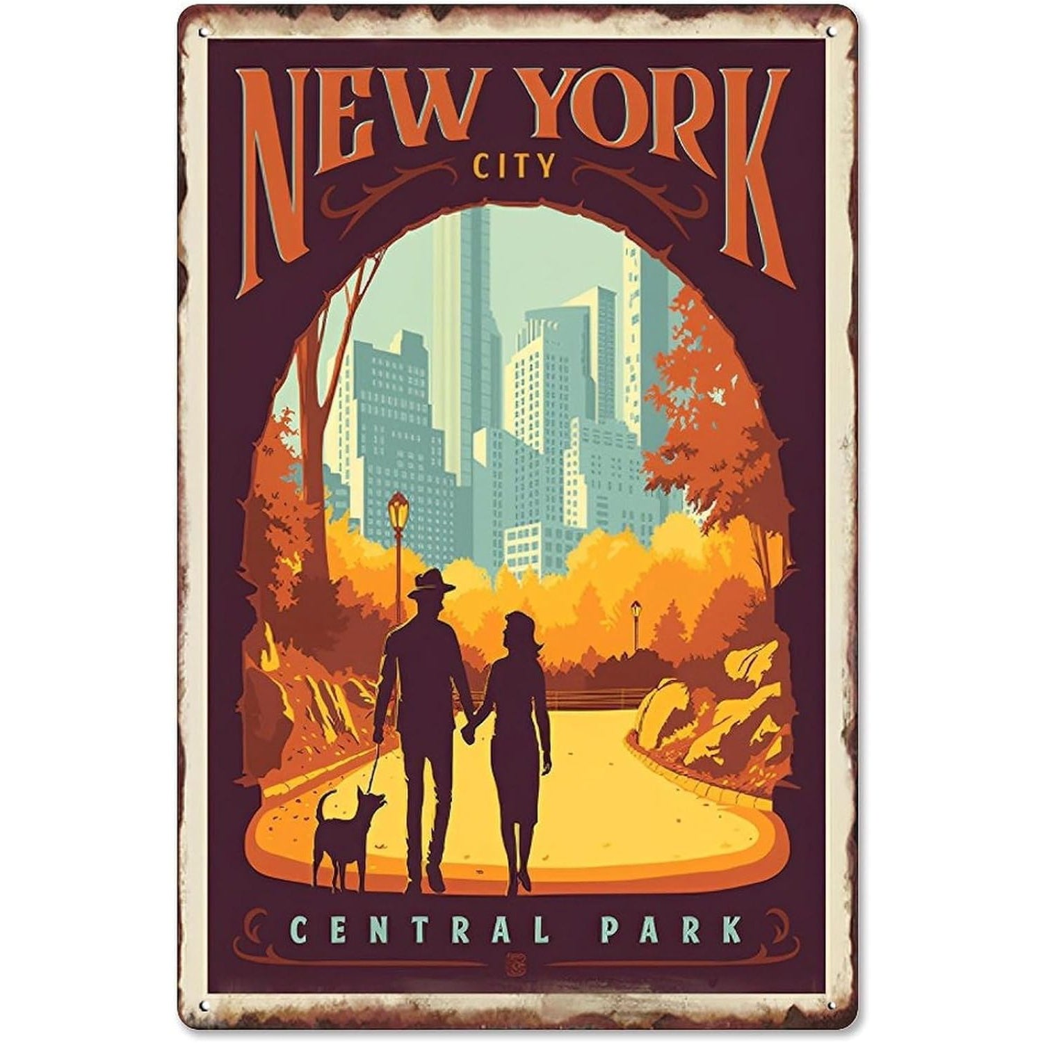 VOT Certified NYC Central Park tin sign with vintage-style design on a white background, perfect for wall decor.