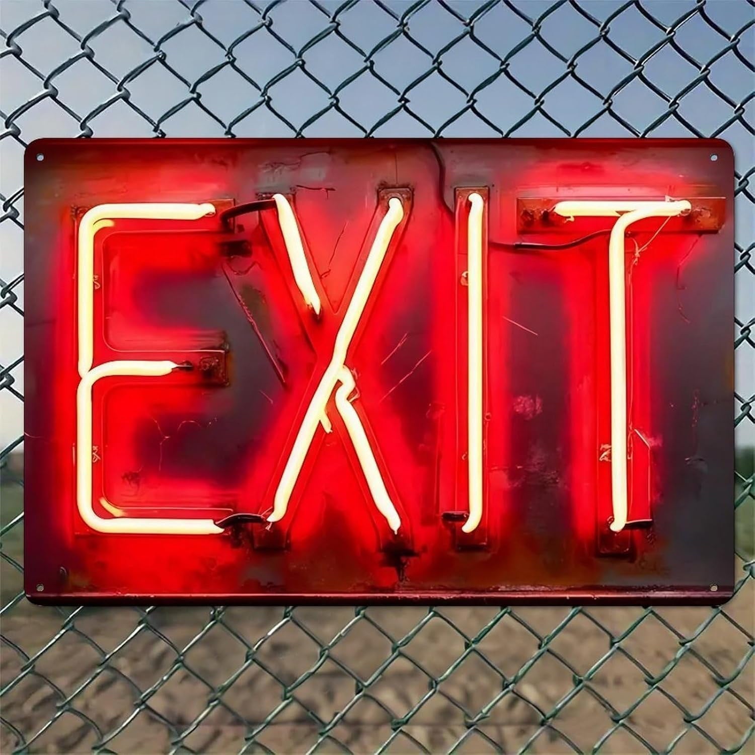 Red Neon Exit Tin Sign
