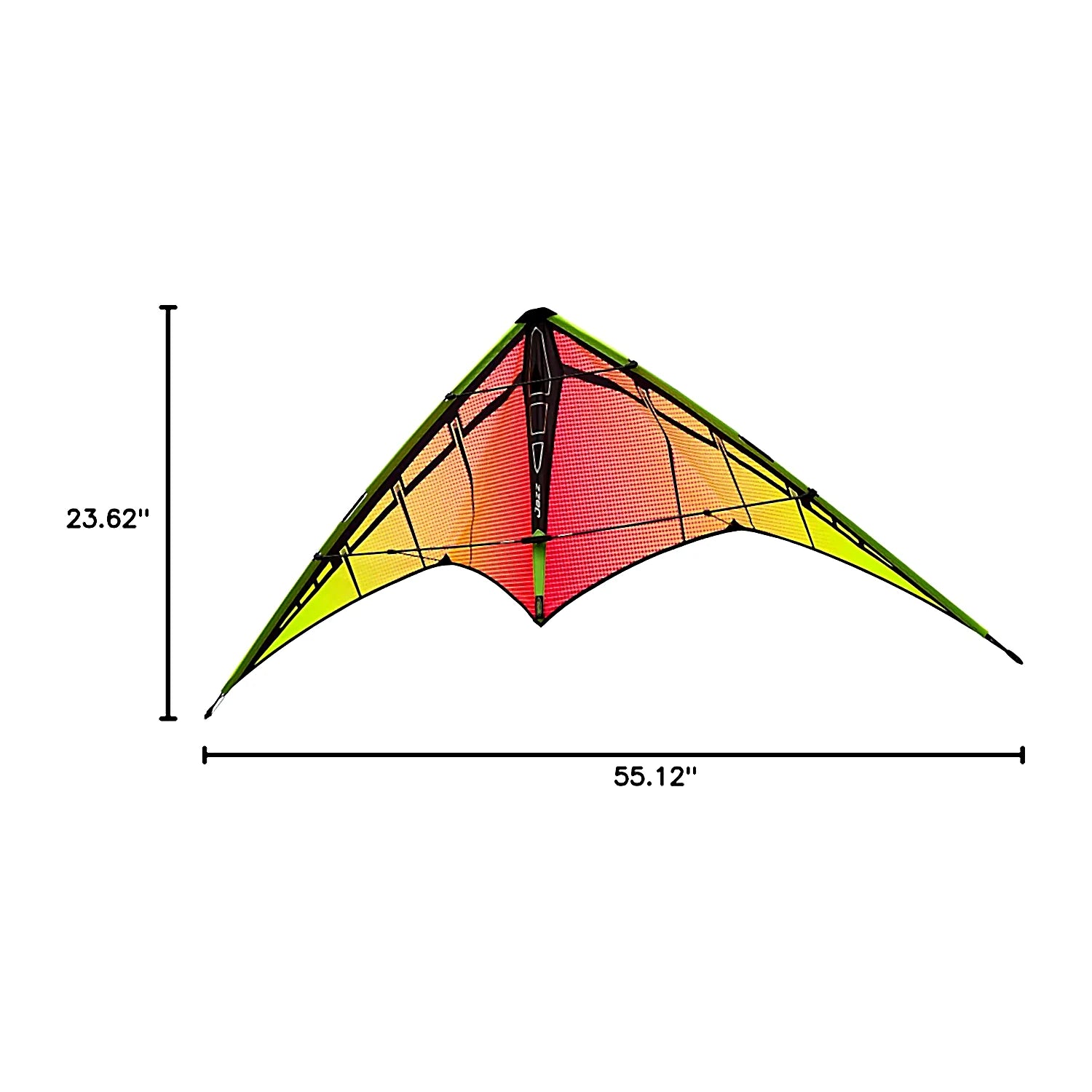 Prism Jazz 2.0 dual-line sports kite flying in the sky with vibrant colors and dynamic design, suitable for stunt flying and sports.