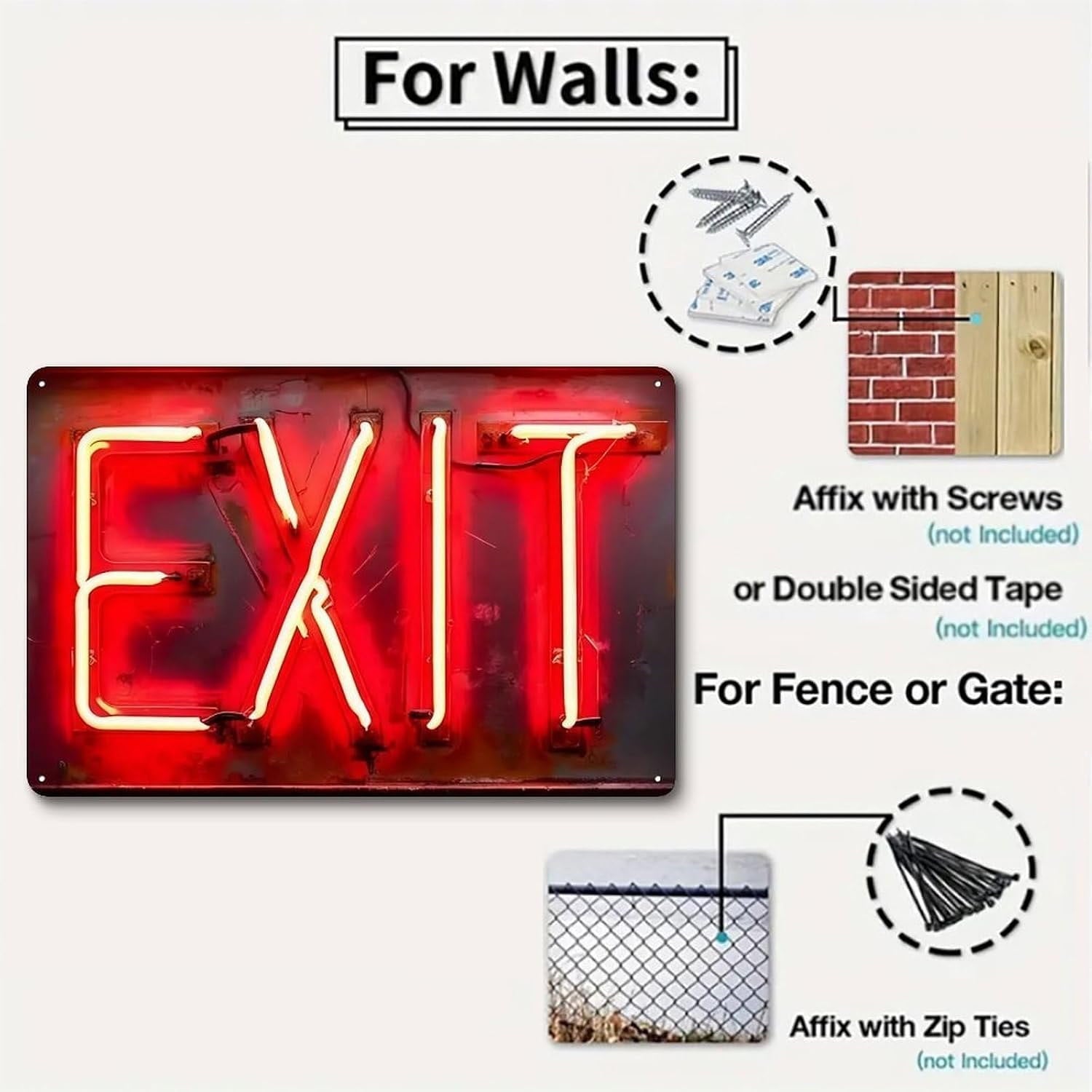 Red Neon Exit Tin Sign
