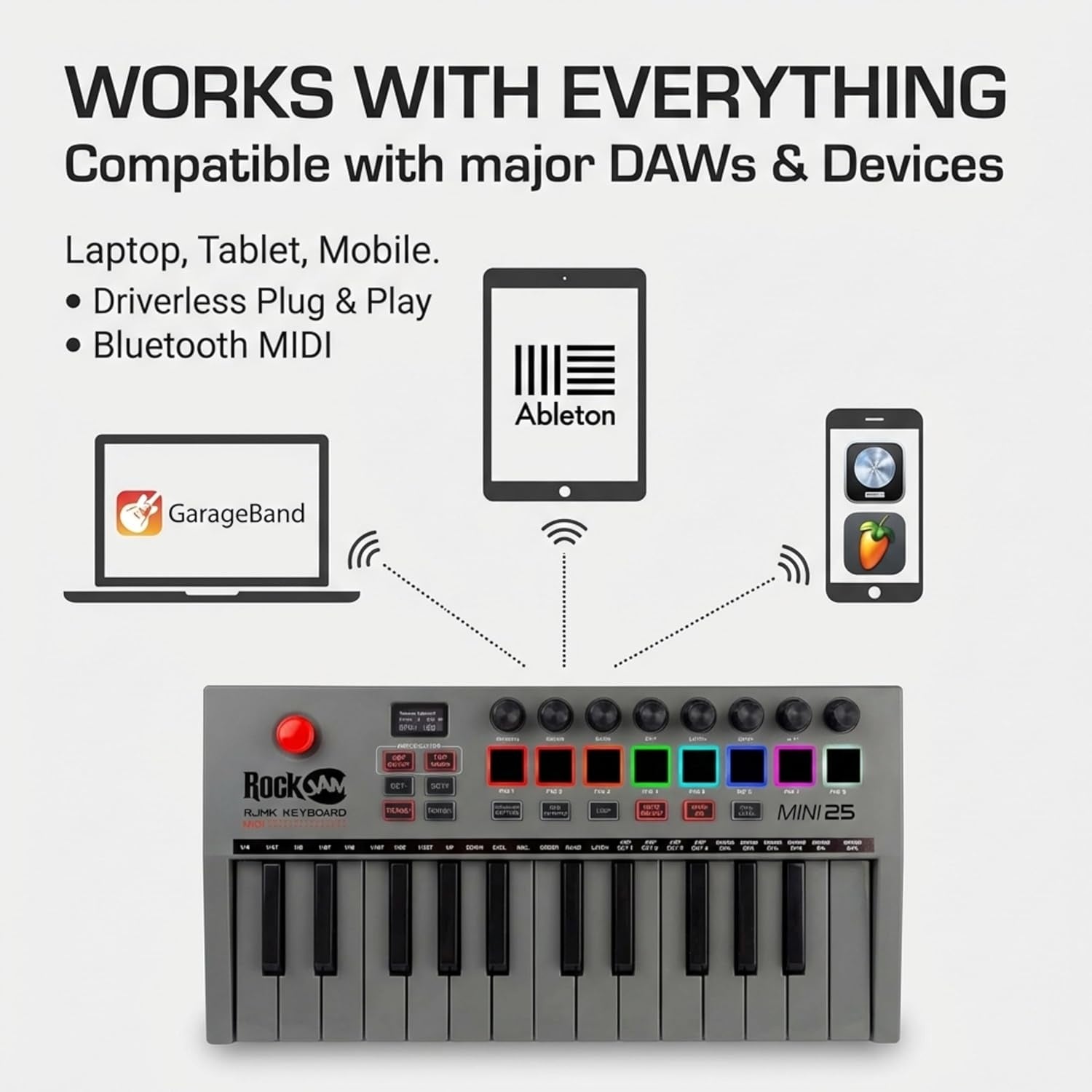 Rechargeable USB MIDI Keyboard Controller - 25 Key