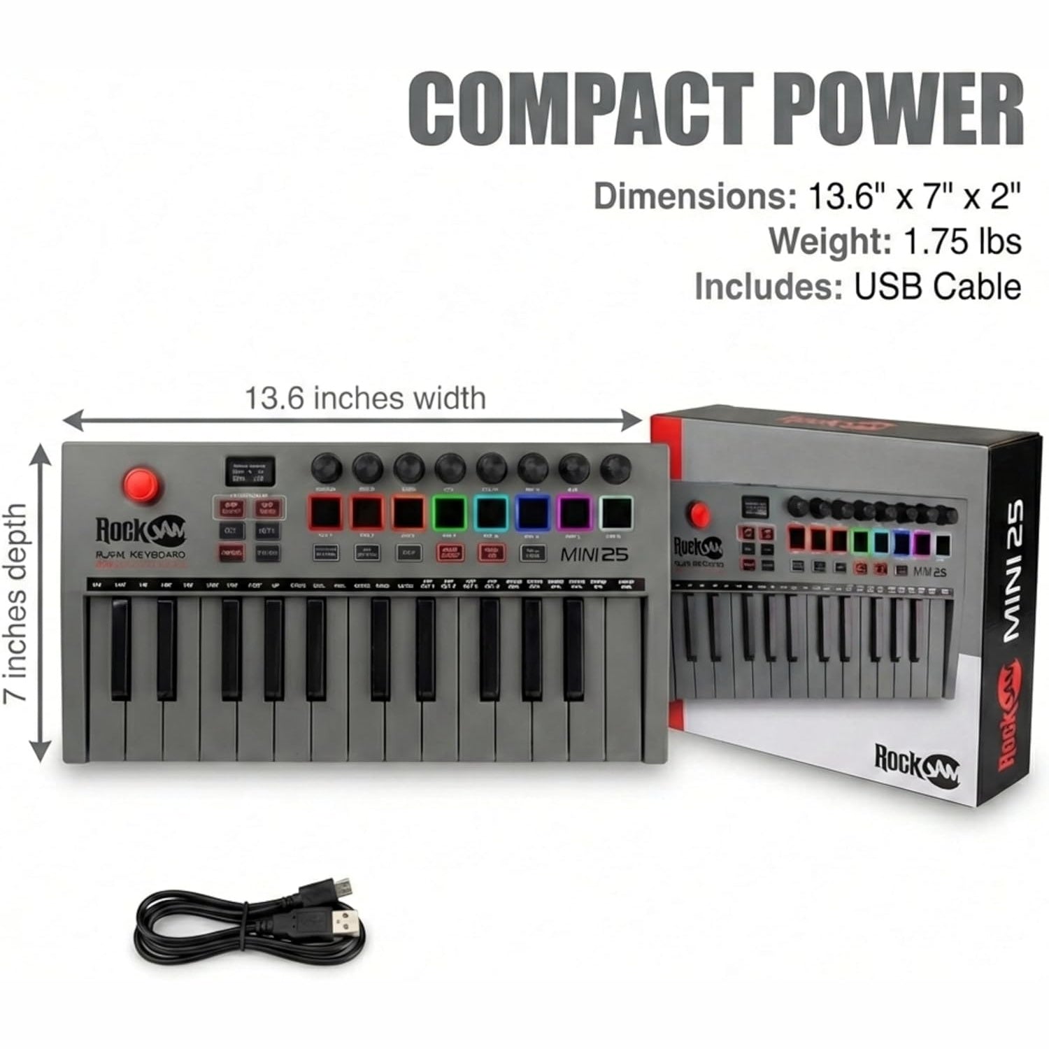 Rechargeable USB MIDI Keyboard Controller - 25 Key