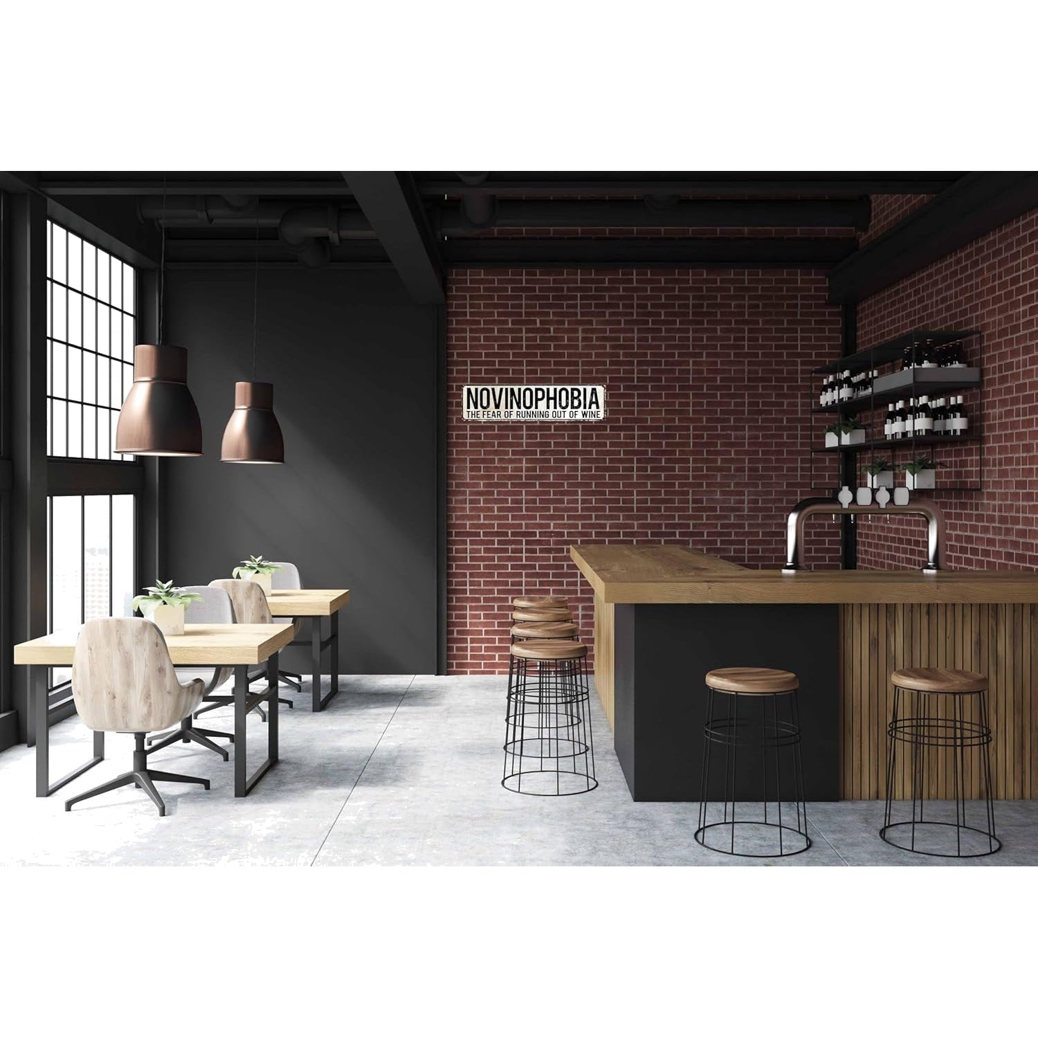 VOT Certified Novinophobia tin sign displayed in a room mockup, showcasing vintage-style metal wall decor with bold black lettering.