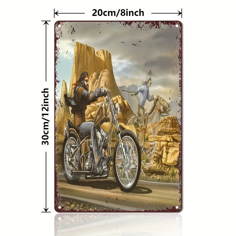 VOT Certified motorcycle poster tin sign featuring vintage motorcycle artwork, ideal for garage or man cave decor