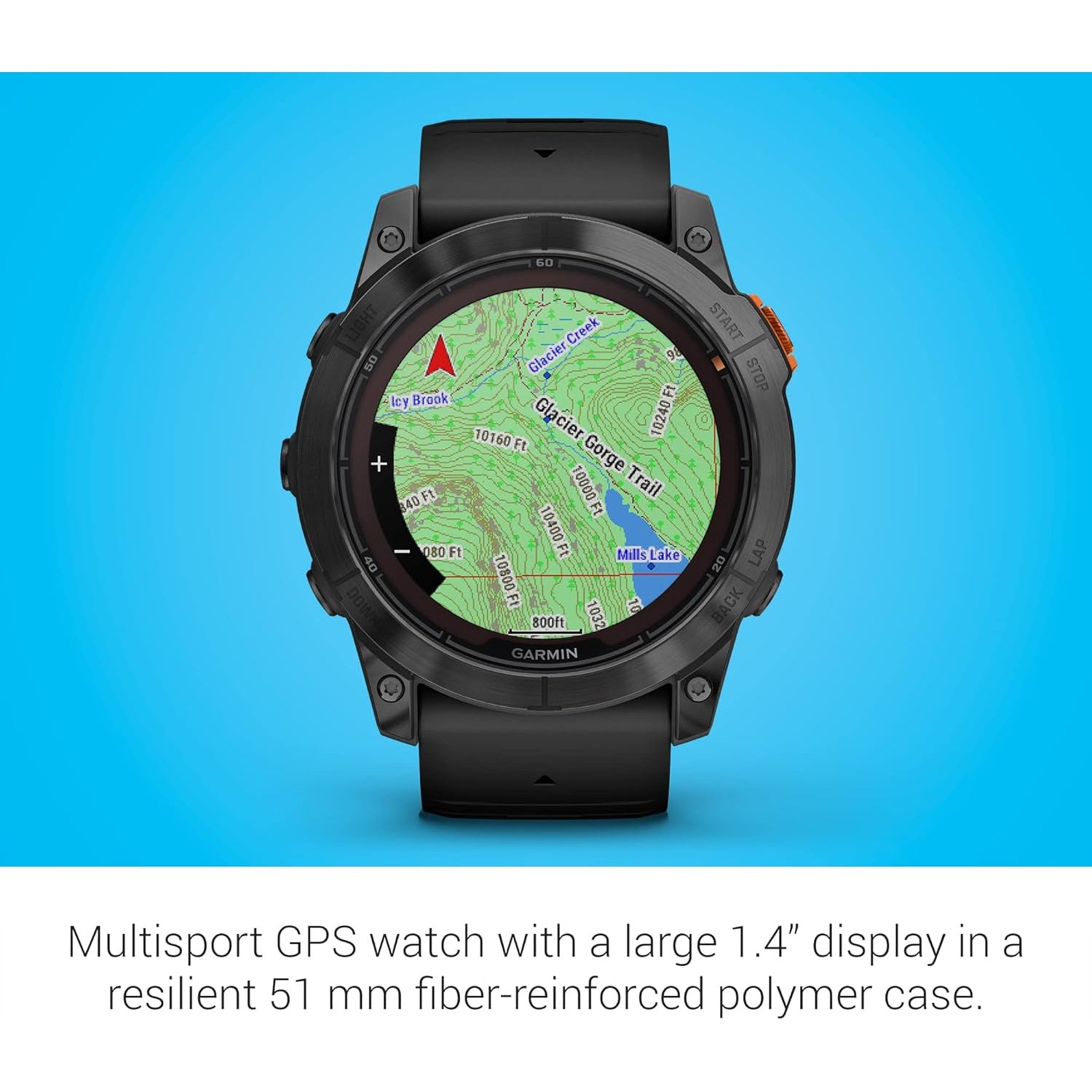 Garmin Fenix 7X Pro Solar watch with black band and digital display showing time and outdoor activity features.