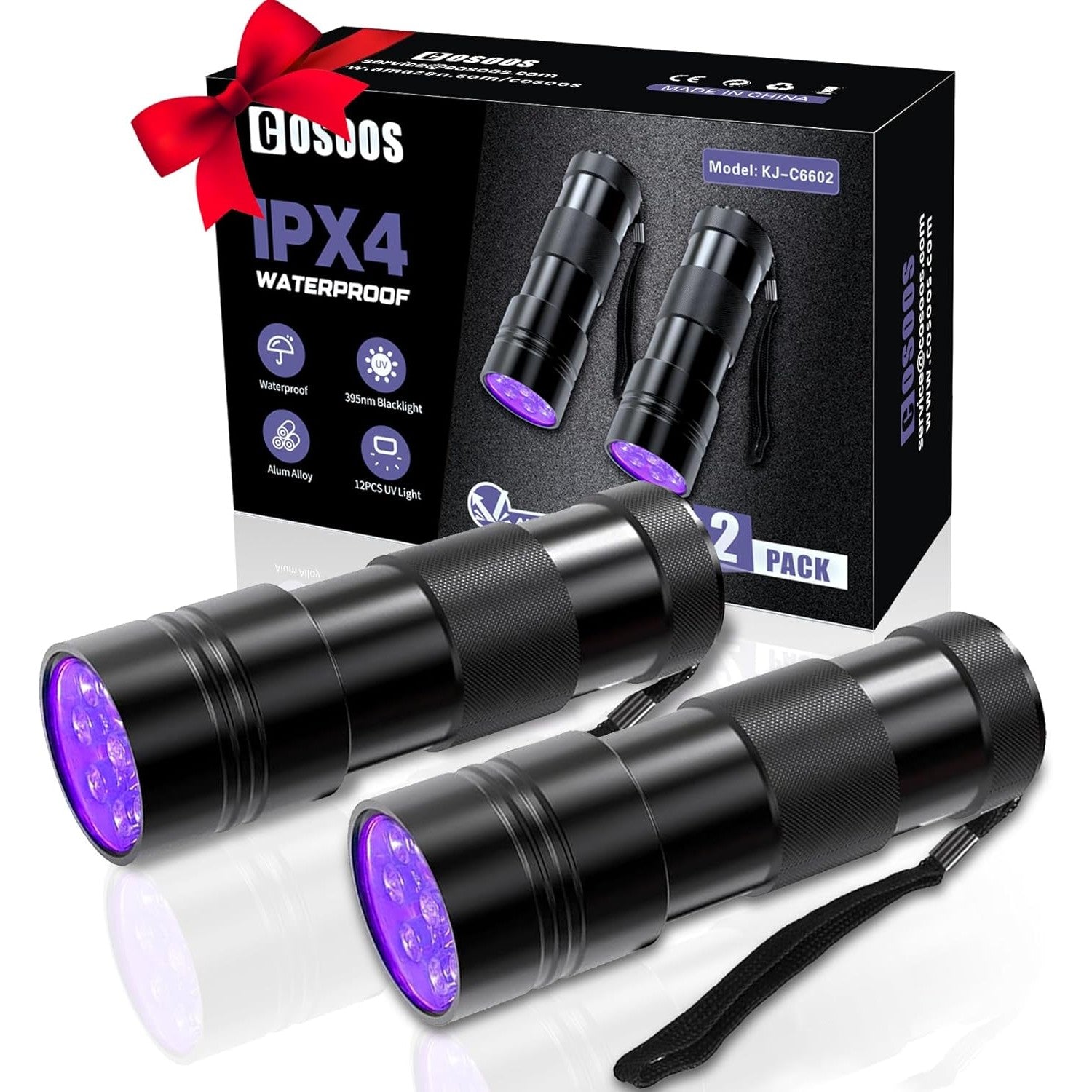 UV Flashlight - 12 LEDs - 2 Pack