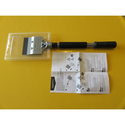 18-inch Amazon floor scraper tool with metal blade and ergonomic handle for heavy-duty floor surface cleaning.