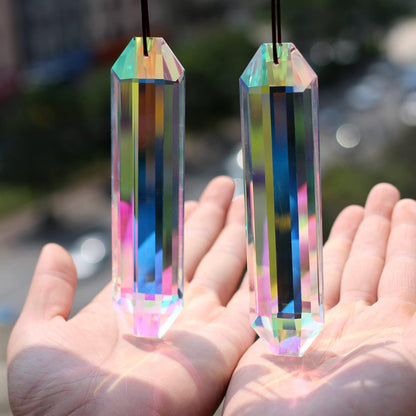 Large crystal sun catcher prism, 5-inch VOT Certified sun catcher with sparkling faceted glass prisms for decorative window display.