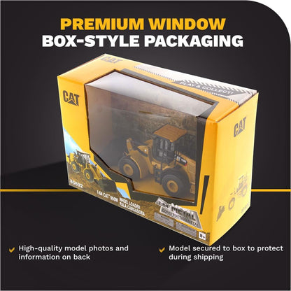 Diecast CAT 950M wheel loader in 1:64 scale with detailed features, representing the sturdy construction equipment by CAT.