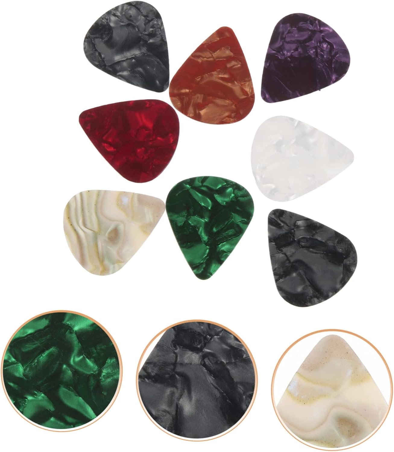 Set of 150 VOT Certified guitar picks in various sizes and colors, ideal for guitar players and music enthusiasts.