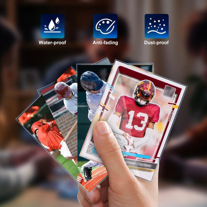 Pack of 100 clear collectible card sleeves by VOT Certified, showing transparent protective sleeves for trading cards.