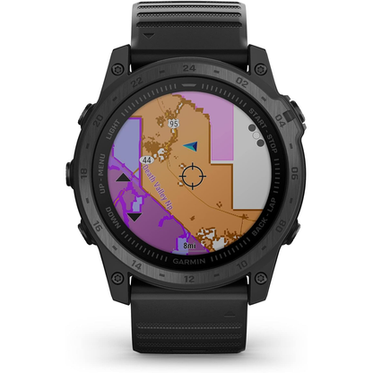 Garmin Tactix 7 GPS smartwatch with rugged design, digital display, and tactical features on a white background.