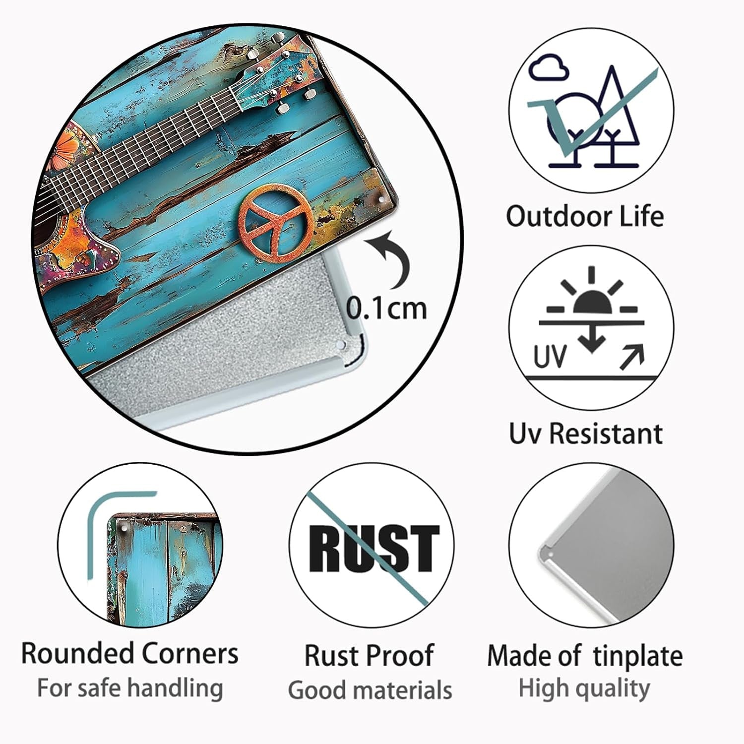 Guitar with Flowers Tin Sign