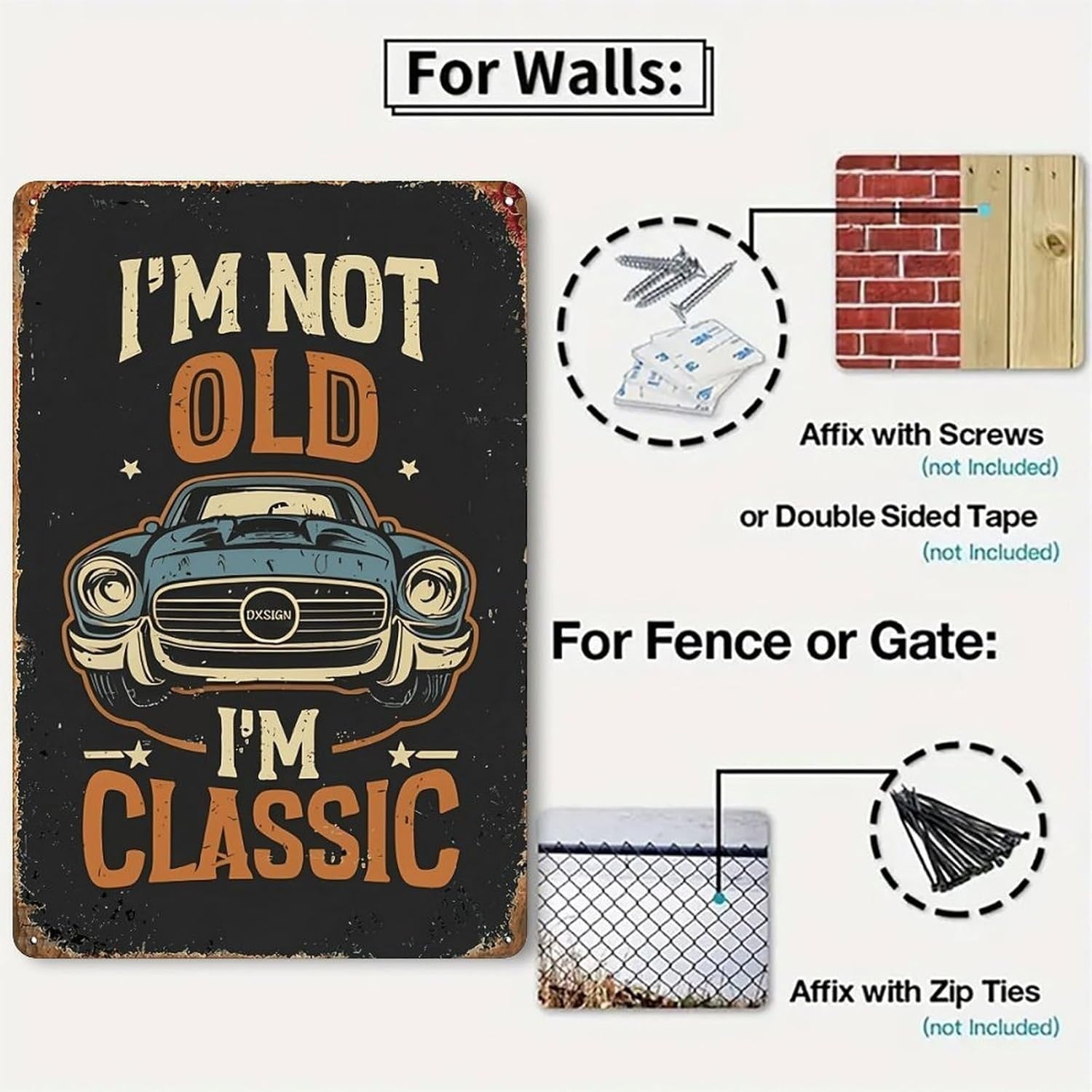 VOT Certified classic tin sign with vintage design, featuring a white background and nostalgic style for wall decoration.