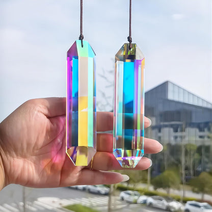 Large 5-inch crystal sun catcher prism by VOT Certified with sparkling faceted surfaces for vibrant light reflections.