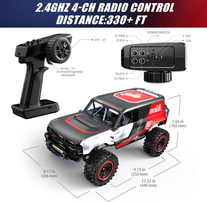 MJX HyperGo Ford Bronco R brushless RC crawler in 1:12 scale, detailed off-road vehicle with rugged tires and vibrant paint.