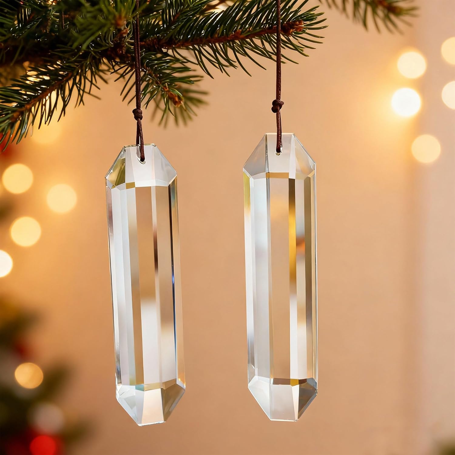 Large clear crystal sun catcher prisms, 5-inch VOT Certified sun catcher with sparkling reflective surfaces.