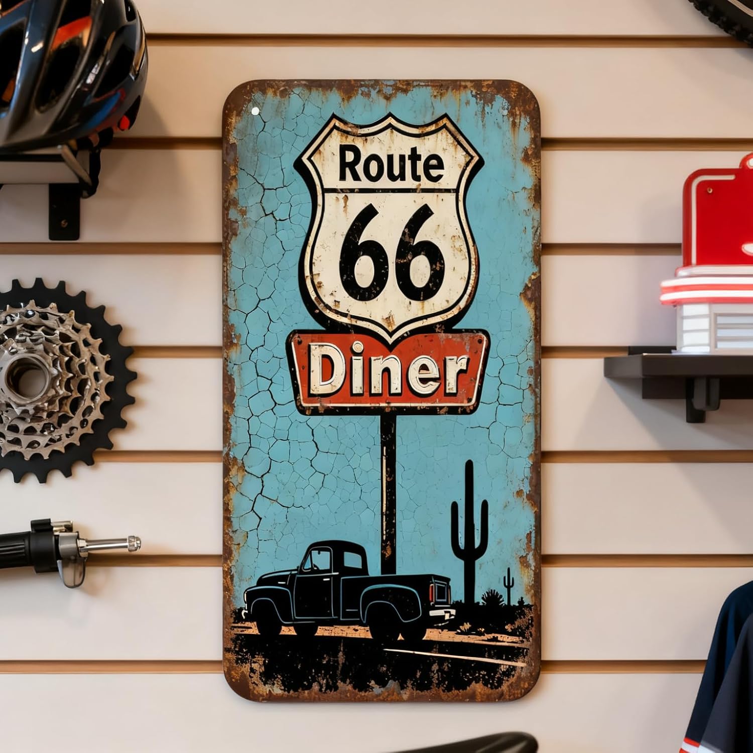 VOT Certified Route 66 Diner tin sign with vintage-style design, perfect for retro decor or classic Americana themes.