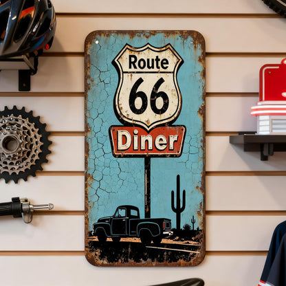 VOT Certified Route 66 Diner tin sign with vintage-style design, perfect for retro decor or classic Americana themes.