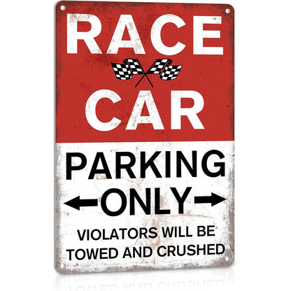 Race Car Parking Tin Sign